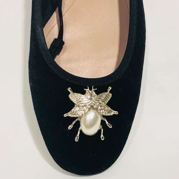 ZARA BLACK VELVET BALLERINAS WITH INSECT APPLIQUÉ - Picture 6 of 8
